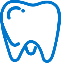 A solid blue icon of a healthy, clean tooth